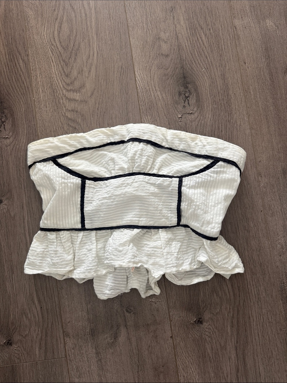 Free People White Strapless Ruffled Peplum Top with Black Trim